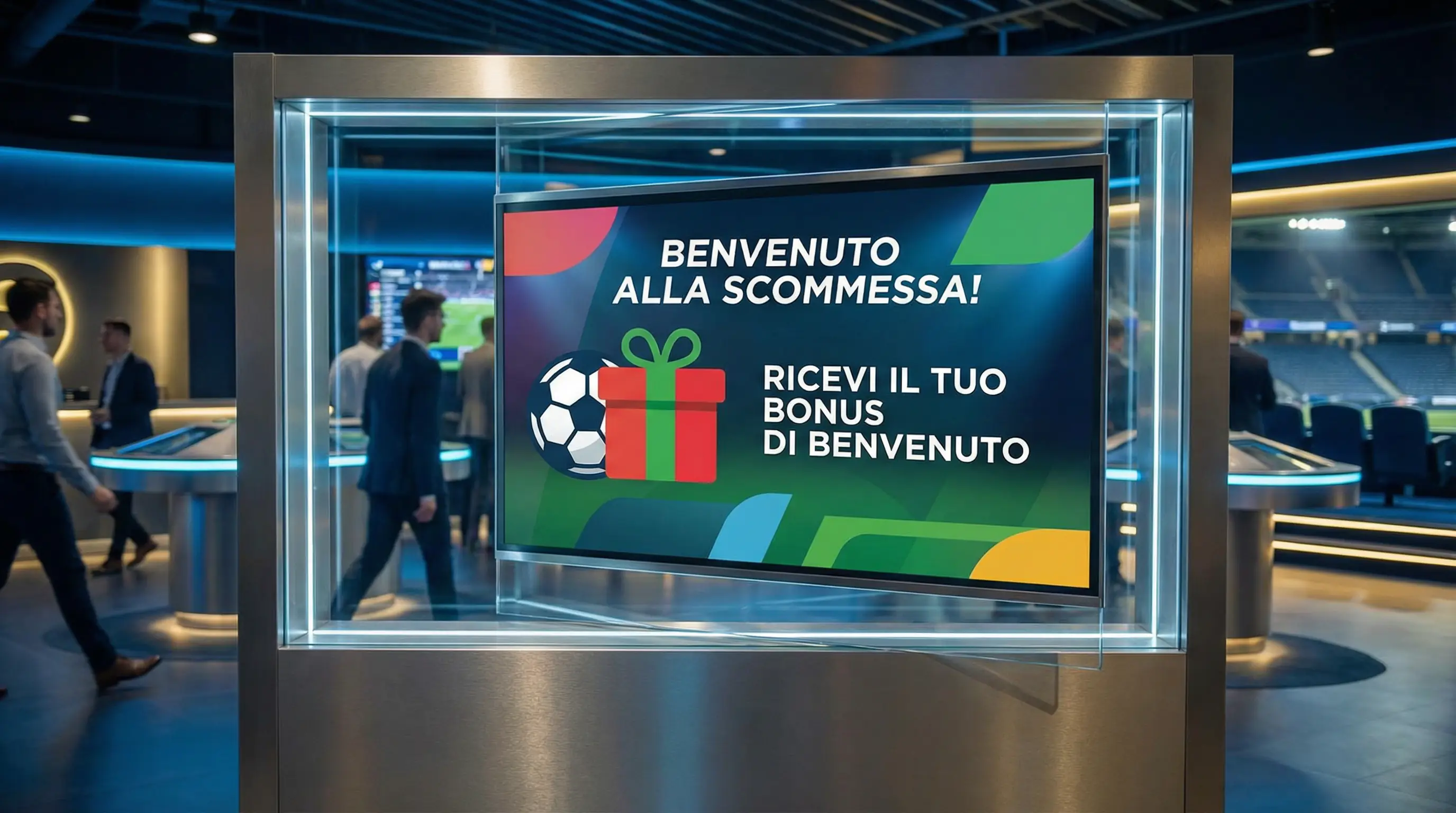 Oferta de bienvenida con balón de fútbol italiano y símbolo de regalo