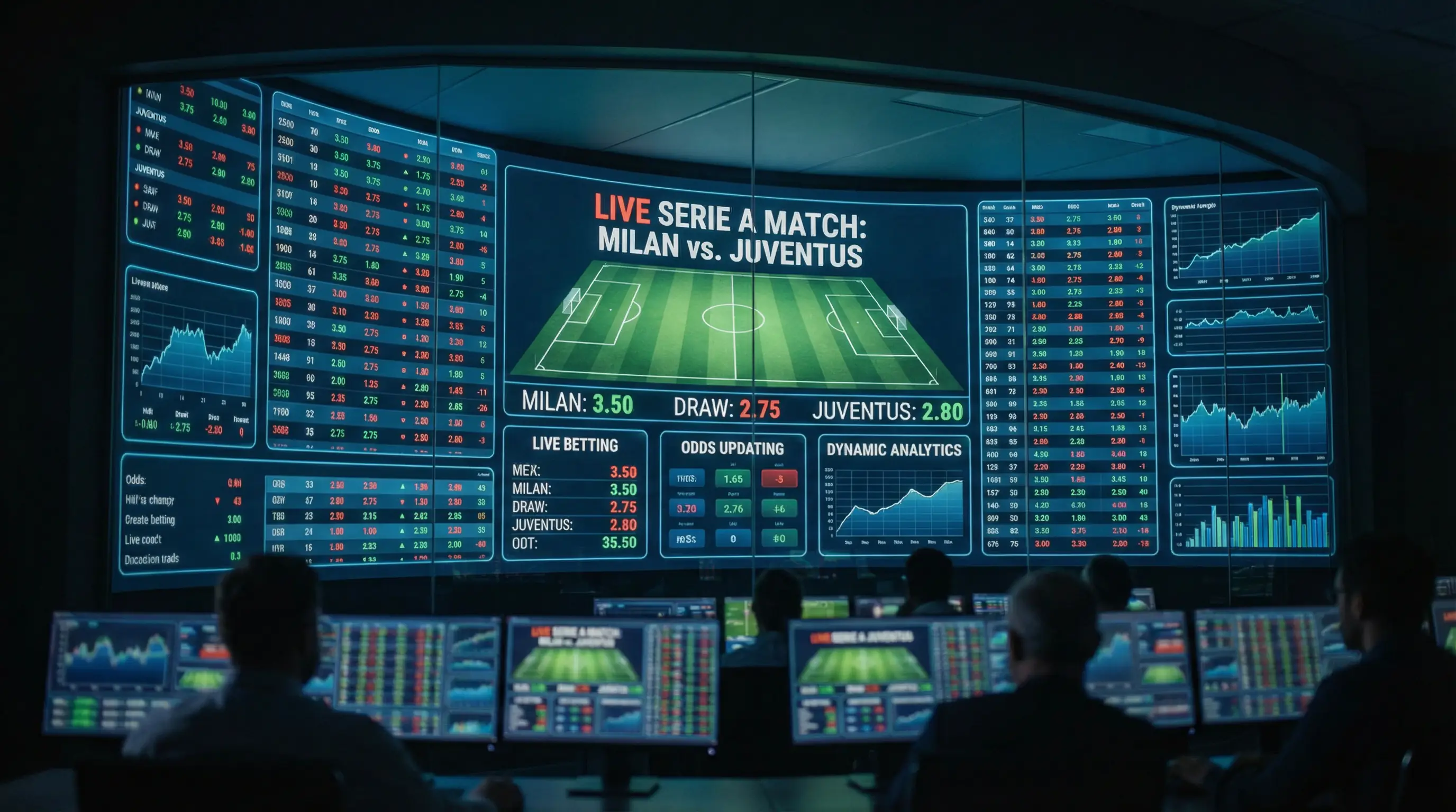 Pantalla con cuotas cambiantes en tiempo real durante partido de Serie A