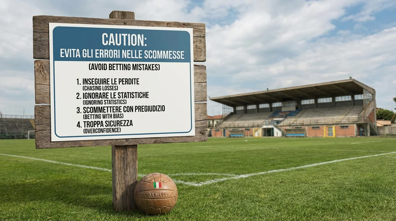 Señal de advertencia junto a balón de fútbol italiano indicando errores a evitar
