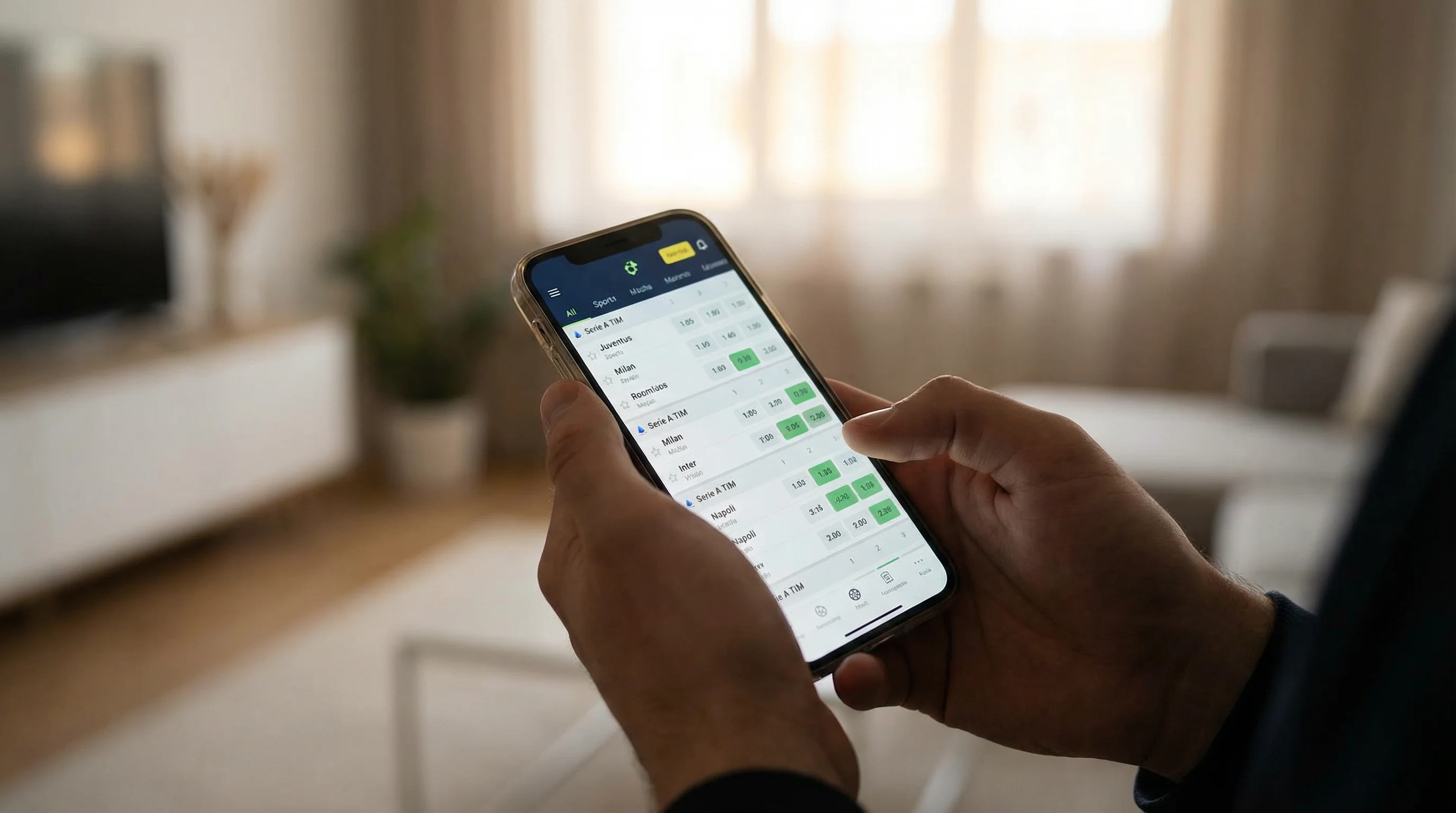 Pantalla mostrando diferentes mercados de apuestas para un partido de Serie A